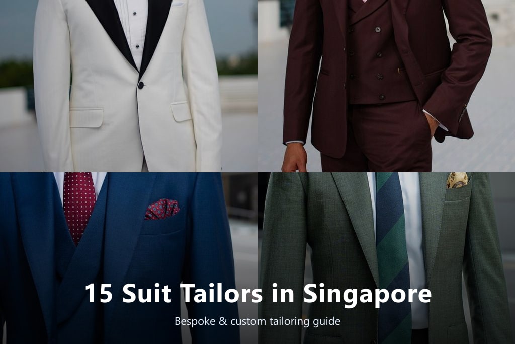 15 suit tailors in Singapore — collage of bespoke tailoring at Perfect Attire and guide to top custom suit makers